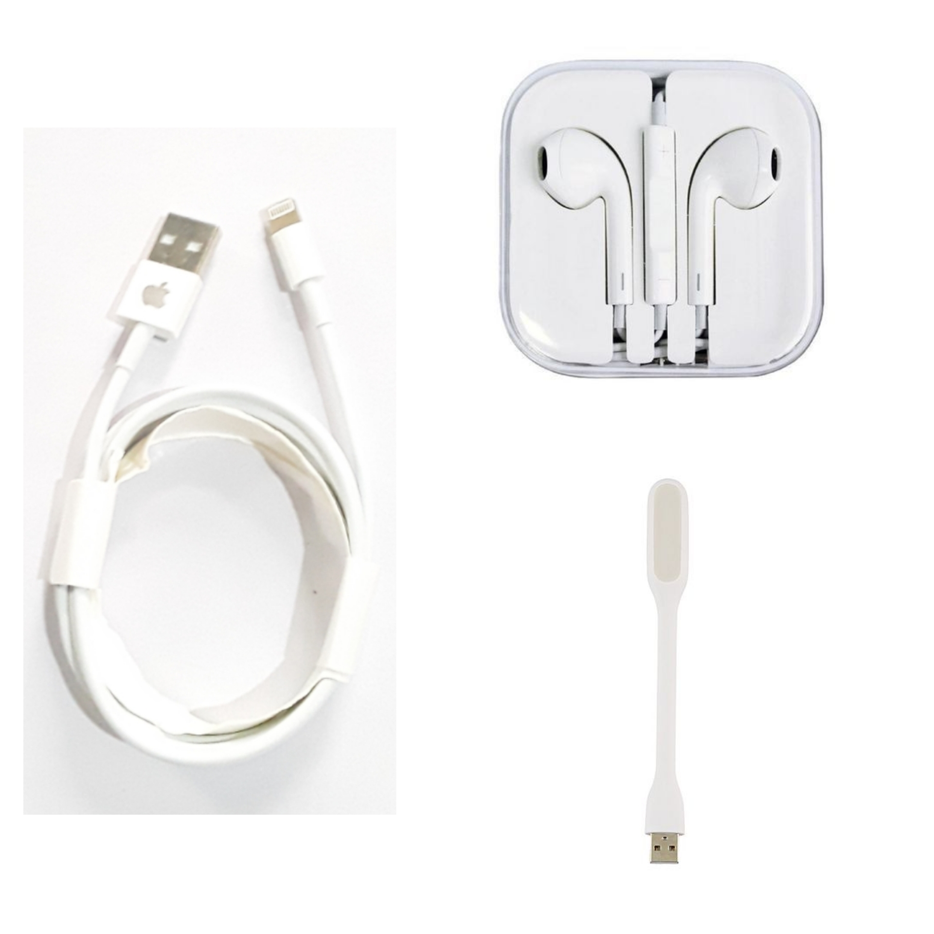 iPhone Lightning Cable + 3.5mm Earphone + Flexible USB lamp - Image 2