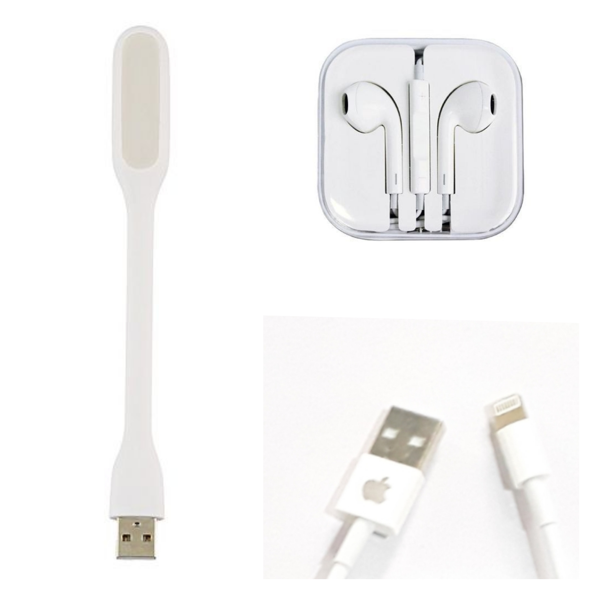iphone symbol cable + 3.5mm earphone + usb lamp